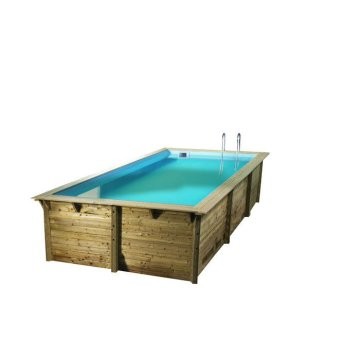 Piscine Bois rect AZURA 350X505 H1.26m Liner bleu